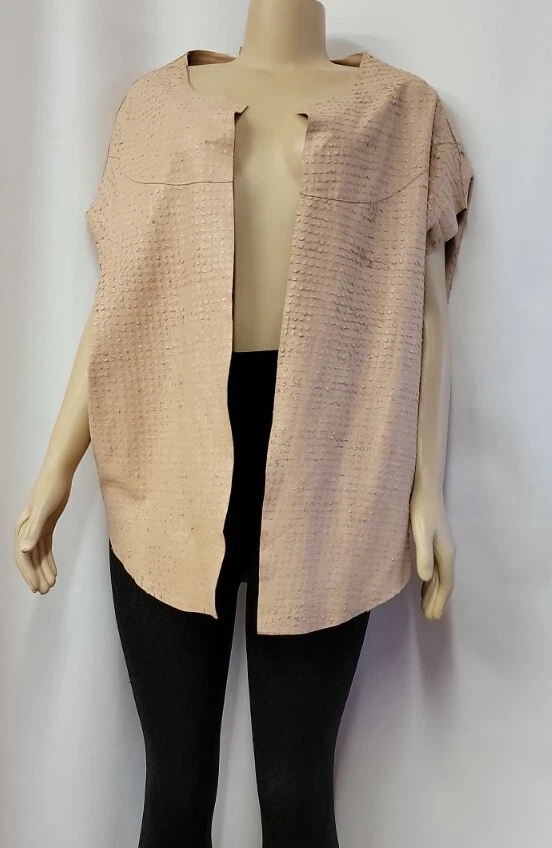 DROME~S~GENUINE TAUPE PELLE REAL LEATHER DESIGNER OPEN OVERSIZED VEST COAT #CB9 - Image 2 of 4