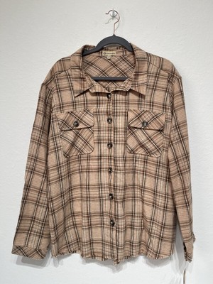 Democracy NWT Women's Shirt Size XL Brown Flannel Plaid Button Up Top Blouse