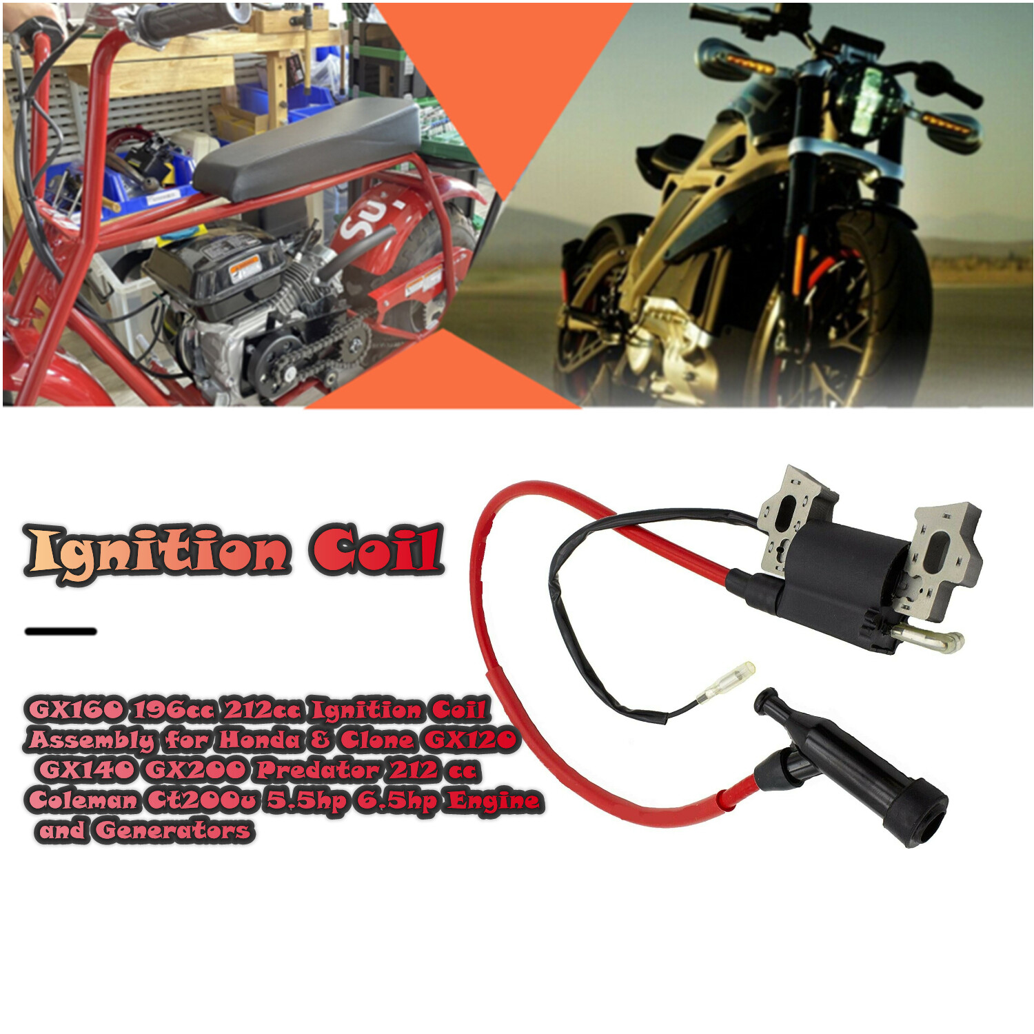 Spark Plug Cap ADEFOL Ignition Coil Kit For Honda GX160 GX200 - 4-in-1 Set With Spark Plug & Fuel Filter GX160 Replacement - Foto 3