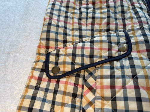Talbots Puffer Quilted Vest Gingham Check Preppy L Ruched Back Brass Buttons - Picture 3 of 8