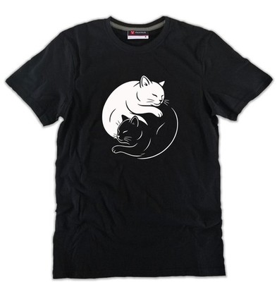 T-Shirt Katze Tao Yin und Yang schwarz zarte Kätzchen Geschenkidee Meuw schwarz Baumwolle