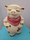 Vintage Shawnee Pottery Smiley Pig Cherries  11"  Cookie Jar - Pink Scarf