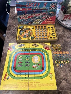 RARE 1950 Luck 9 Race Game - Stock Car / Dude Ranch - Warren Built-Rite Games