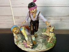 Dresden Sandizell Figurine Sculpture Blind Man’s Bluff in Color Signed S.Matt