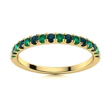 925 Silver Gold Plated 2MM Round London Blue Topaz  Emerald Half Eternity Ring
