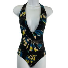 Volcom Swimsuit Womens Sz S Black Lost Marbles Print Cheeky Halter 1 Pc 175 Nwt
