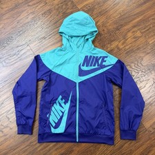 Nike Jacket Boys Youth XL Purple Green Windrunner Full Zip Hooded Vented
