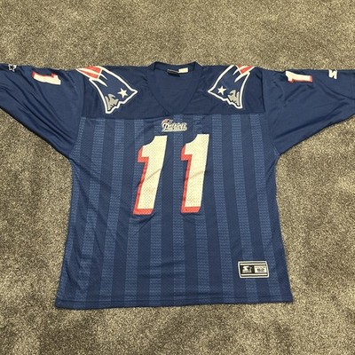 New England Patriots Vintage Starter Drew Bledsoe Stripe Jersey Men’s Size  52/XL