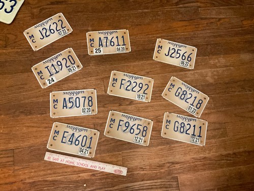 Lot of 10 Mississippi Motorcycle License Plates 2020 - 2022