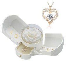 Preserved Rose with Heart Necklace, Eternal Real Rose, Romantic Rose White