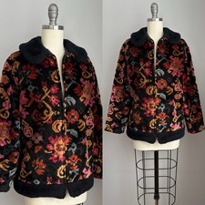 Vintage 1960  s Cut Velvet Chenille Tapestry w/ Faux Fur Trim Coat Size Medium
