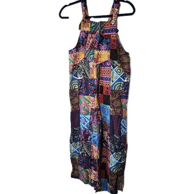 Boho Patchwork M Print Cotton Blend Jumper Overall Indie Bohemian Hippie Retro 