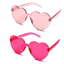 2 Pack Heart Shaped Sunglasses for Women - Trendy Glasses for Valentines, Mardi