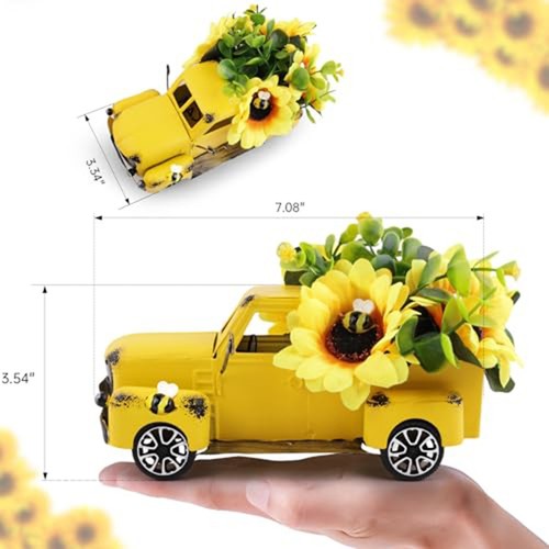 Bring the Beauty of Sunflowers into Your Home with Yellow Metal Truck Decor - Picture 10 of 11