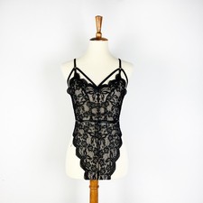 Black lace lingerie one piece strappy bodysuit Size M