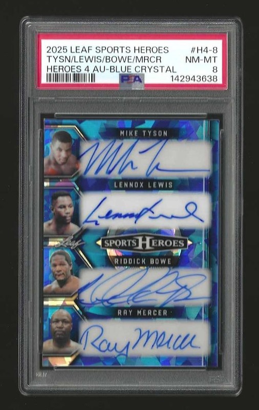 2025 Leaf Sports Heroes Mike Tyson Lewis Bowe Mercer 4 Auto Sp 4/4 PSA 8 NM-MT