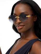 Womens Classic Luxury Rimless Designer Oval Fashion Sunglasses Retro Vintage New