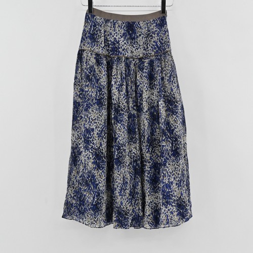 Elizabeth James Silk Animal Print Midi Skirt Womens Size XS Blue Gray Abstract