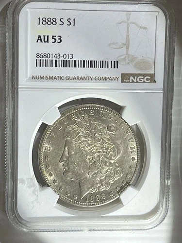 1888-S Morgan Silver Dollar NGC AU-53 Business Strike Lustrous and Blast White