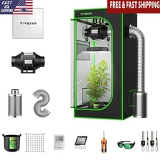 Complete Grow Tent System LED Light Inline Fan Carbon Filter Grow Bags Black New