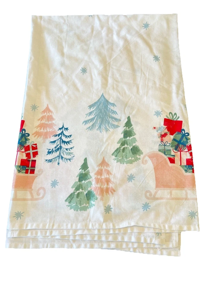 Martha Stewart Christmas Tablecloth 52x67” Fabric Snow Scene Sleigh Trees - Image 3 of 4