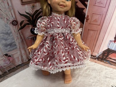 2 pc Candy Cane Lace Trim Dress Bloomer Set Doll clothes fits 18'' Ideal Giggles