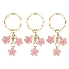 3Pcs Flower Charm Keychain Enameled Keychain Tassel Keyring Pendant Pink