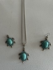 Blue Turquoise 12" Necklace and Earring Set with Blue Stones