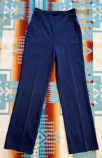 VTG 70s Sears Perma Prest Press Hi-Rise Pull On Pants Navy Blue Polyester- Small
