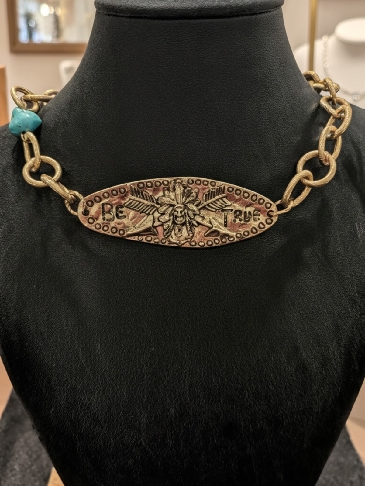 Brass “BE TRUE” Statement Necklace – Southwestern… - image 1