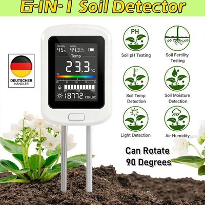 6 in 1 Bodentester Messgerät Bodenmessgerät Feuchtigkeitsmesser mit LCD-Display