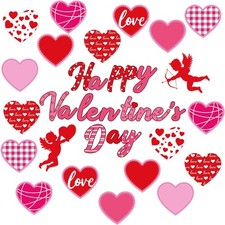 Valentine's Day Bulletin Board Decorations 48Pcs Red Pink Cutouts Love Heart Cup