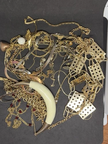 Vintage Gold Tone Golden Costume Tangled Necklace Chain Bracelet Jewelry Lot