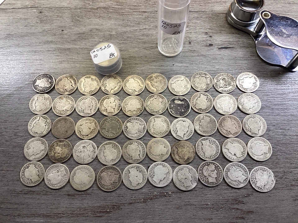 1 rollo de 50 monedas de diez centavos de barbero 90 % plata en estado circulado 120525 10ek Foto 3 de 4