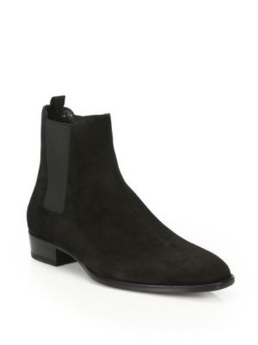Saint Laurent Wyatt Chelsea Suede Leather Lining Boots Men's 7US Black Pull-On