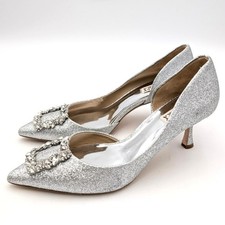 Badgley Mischka Fabia Embellished Pump Women's Silver Textile Size US9 EU39.5