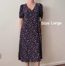 Time and Tru Women's Midi Dress with Ruched Sleeves, Size Large