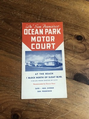 Ocean Park Motor Court - San Francisco, Ca. vintage Brochure Pamphlet