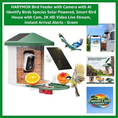 Smart Bird House with AI Species ID and Live 2K Video, Solar Powered - Green