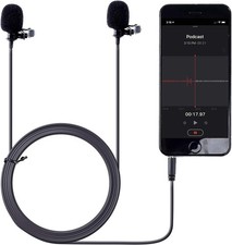 Movo PM20 Dual Stereo Lavalier Microphone iPhone Android Smartphones Clip On Mic