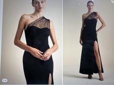 Lulus Brayla Mesh One-Shoulder Mermaid Maxi Dress With Side Slit, Black, Size M