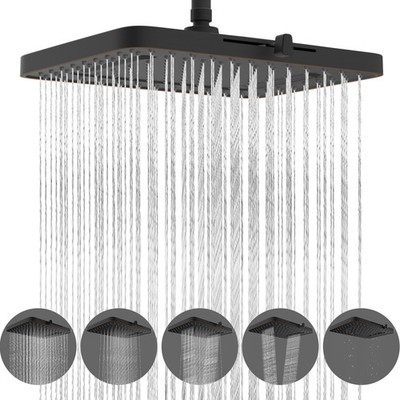 13 Inch High Pressure Shower Head with 5 Settings Rain Shower Head Wall Mounted