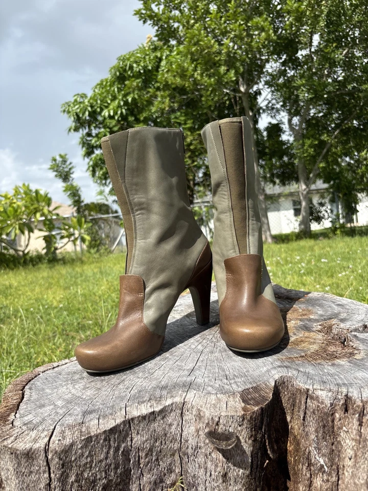 Botas de cuero para mujer Tsubo Emeline oliva/marrón, bota media pantorrilla Foto 3 de 4