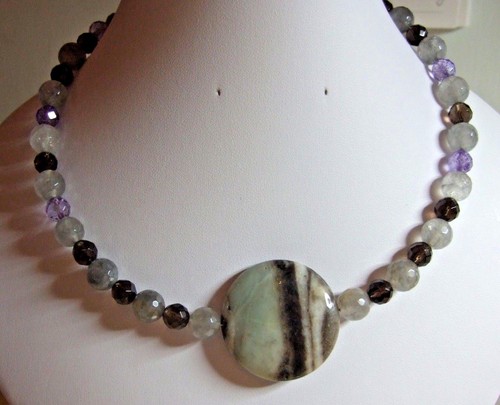 alambre memoria hecho a mano de 16" con cuarzo ahumado, cuarzo teñido y ágata | eBay