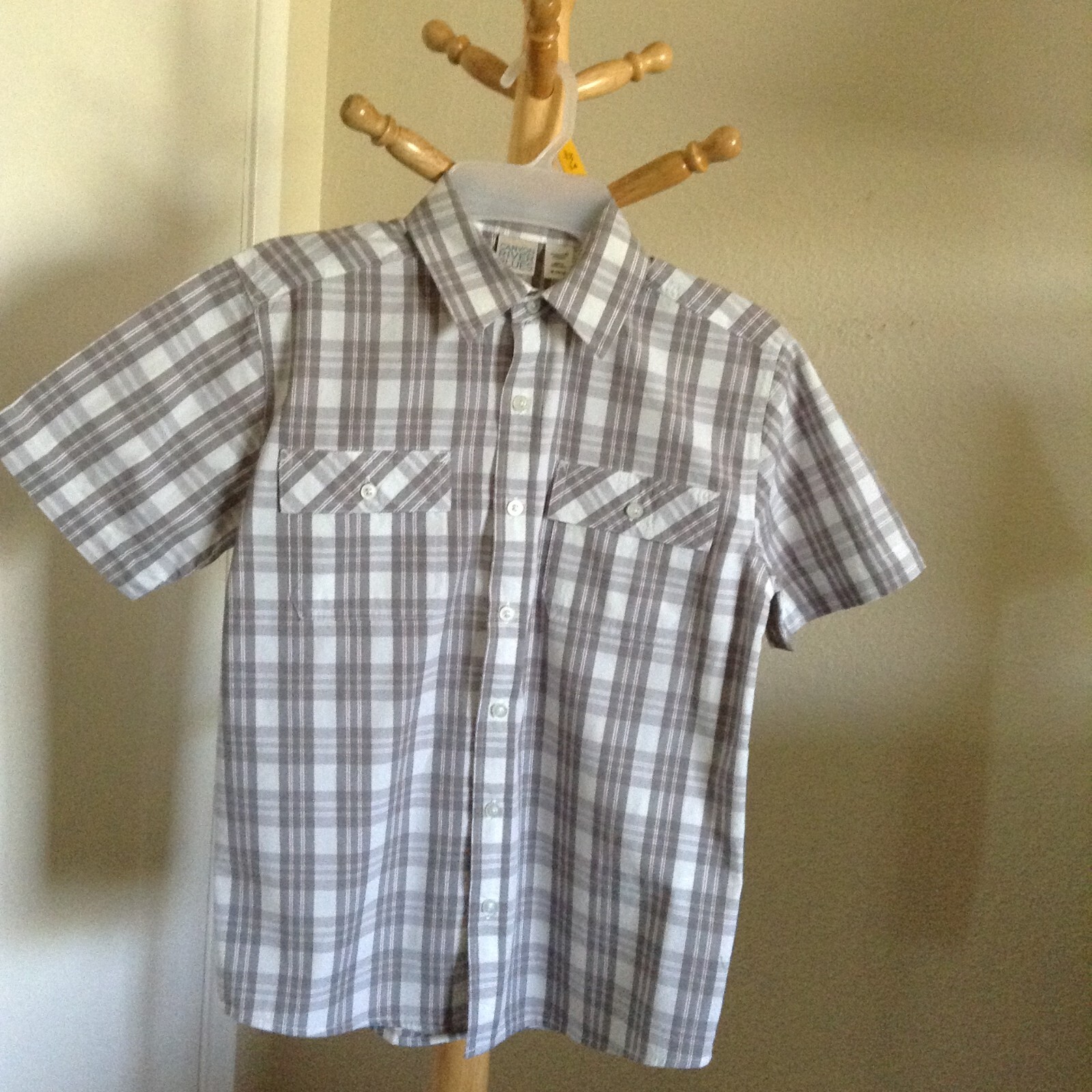 Boy's Canyon River Blues M(10/12) Plaid White/Gray Collared Polo Shirt