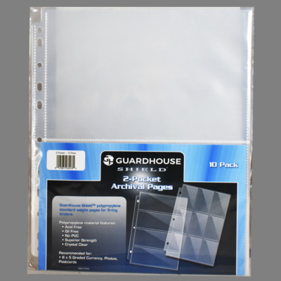 GuardHouse Shield 2 Pocket Banknote Album Pages for 3 and 4 Ring Binder 10 Pak