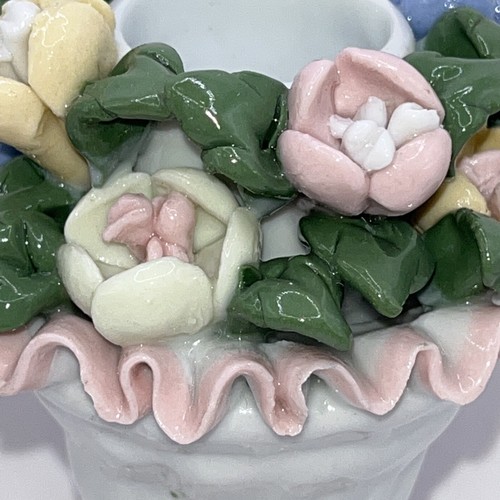 Porcelain Ribbon Candle Holder Capodimonte Flower Italy Pink Shabby Chic - Picture 2 of 8