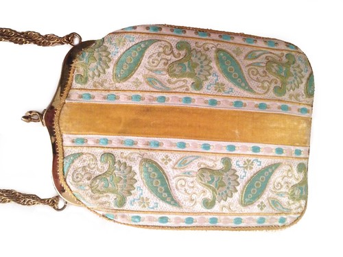 Vtg. Silk Brocade & Yellow Velvet Tapestry Evening Purse- Shabby Retro - Picture 12 of 12