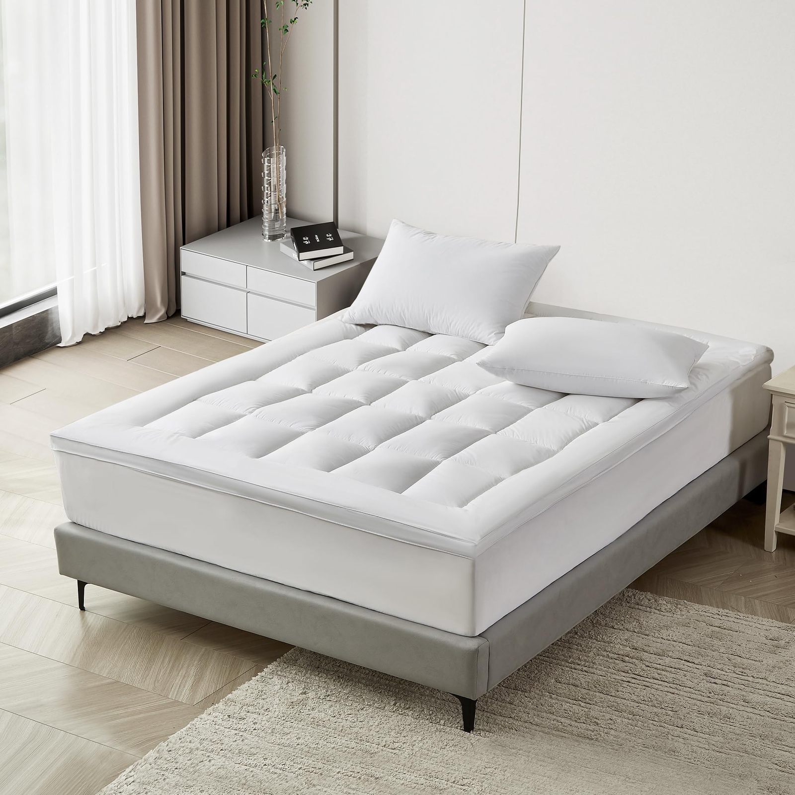 Pillow Top Mattress Topper Twin Size 233 Thread Count Quilted Fitted Pad