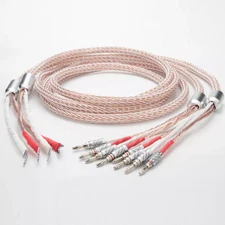 12TC Copper Hifi Audio Bi-wire Speaker Cable Carbon Fibre Banana to Y Spade Plug